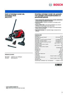 Product informatie BOSCH stofzuiger tornadorood BGC41PET