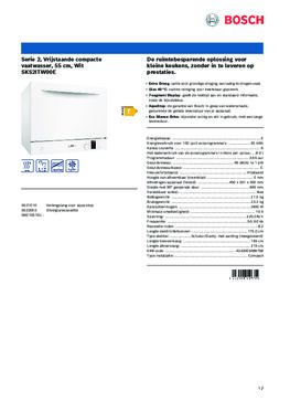 Product informatie BOSCH vaatwasser SKS2ITW00E