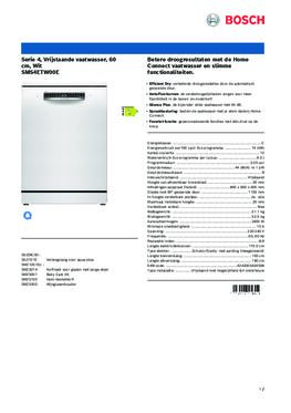 Product informatie BOSCH vaatwasser SMS4ETW00E