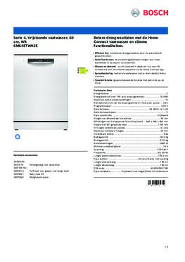 Product informatie BOSCH vaatwasser SMS4ETW02E