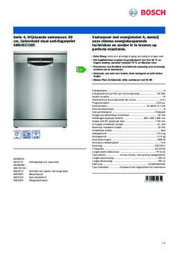 Product informatie BOSCH vaatwasser geborsteld staal anti fingerprint SMS4ECI28E