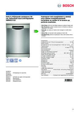 Product informatie BOSCH vaatwasser geborsteld staal anti fingerprint SMS6ECI15E