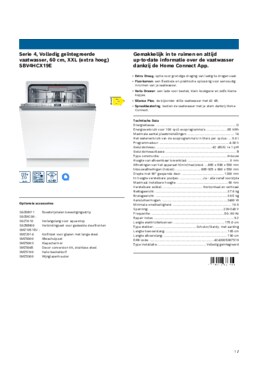 Product informatie BOSCH vaatwasser inbouw SBV4HCX19E