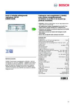 Product informatie BOSCH vaatwasser inbouw SMD6YCX02E