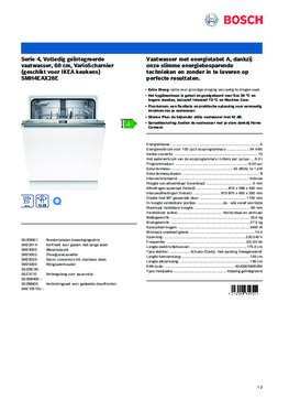 Product informatie BOSCH vaatwasser inbouw SMH4EAX28E