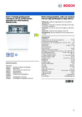 Product informatie BOSCH vaatwasser inbouw SMH4ECX10E