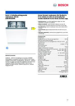 Product informatie BOSCH vaatwasser inbouw SMV4HUX04E