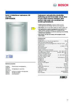 Product informatie BOSCH vaatwasser onderbouw SMP4HCS03S