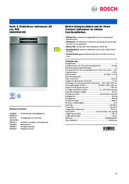 Product informatie BOSCH vaatwasser onderbouw SMU4EAS10E