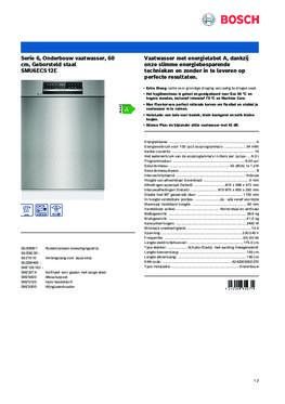 Product informatie BOSCH vaatwasser onderbouw geborsteld staal SMU6ECS12E