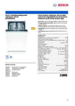 Product informatie BOSCH vaatwasser smal inbouw SPV2HKX42E