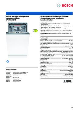 Product informatie BOSCH vaatwasser smal inbouw SPV4EMX24E