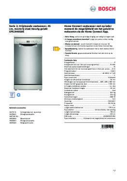 Product informatie BOSCH vaatwasser smal vrijstaande SPS2HKI58E