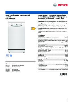 Product informatie BOSCH vaatwasser smal vrijstaande SPS2HKW58E