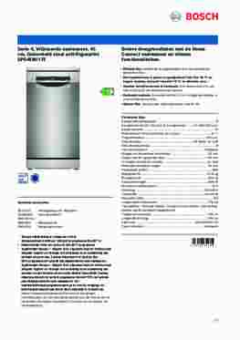 Product informatie BOSCH vaatwasser smal vrijstaande SPS4EMI17E