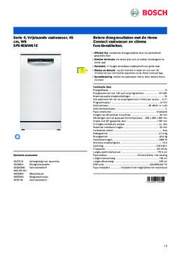 Product informatie BOSCH vaatwasser smal vrijstaande SPS4EMW61E