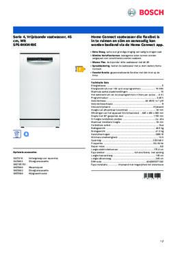 Product informatie BOSCH vaatwasser smal vrijstaande SPS4HKW49E