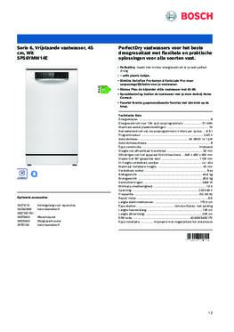 Product informatie BOSCH vaatwasser smal vrijstaande SPS6YMW14E