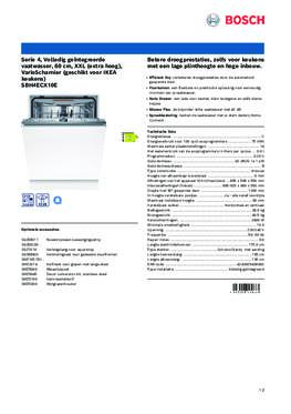 Product informatie BOSCH vaatwasser verhoogd inbouw SBH4ECX10E