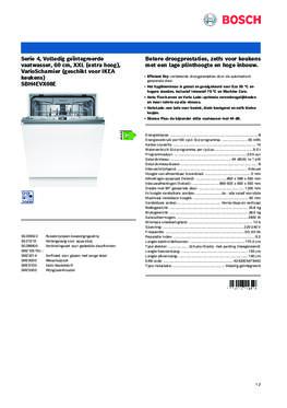Product informatie BOSCH vaatwasser verhoogd inbouw SBH4EVX08E