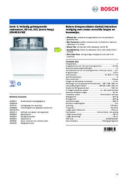 Product informatie BOSCH vaatwasser verhoogd inbouw SBV4EAX18E