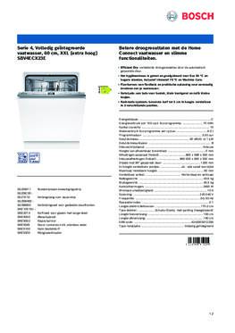 Product informatie BOSCH vaatwasser verhoogd inbouw SBV4ECX23E