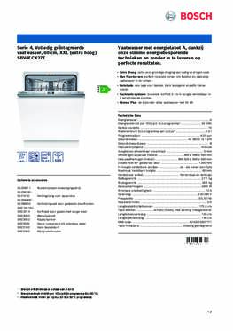Product informatie BOSCH vaatwasser verhoogd inbouw SBV4ECX27E