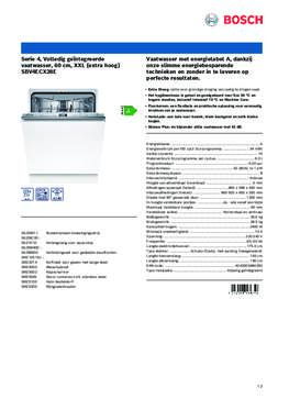 Product informatie BOSCH vaatwasser verhoogd inbouw SBV4ECX28E