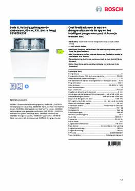 Product informatie BOSCH vaatwasser verhoogd inbouw SBV6ZBX05E