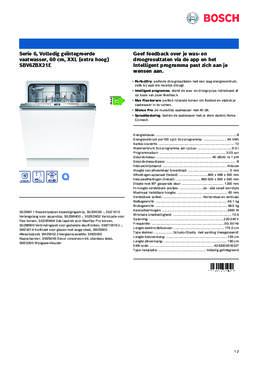Product informatie BOSCH vaatwasser verhoogd inbouw SBV6ZBX21E