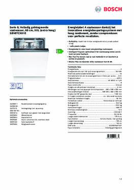 Product informatie BOSCH vaatwasser verhoogd inbouw SBV8TCX01E