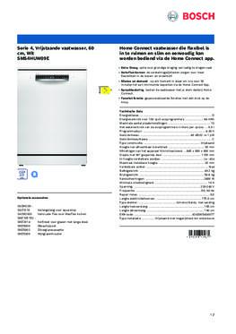 Product informatie BOSCH vaatwasser wit SMS4HUW09E