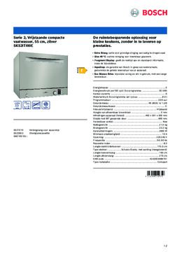 Product informatie BOSCH vaatwasser zilver SKS2ITI00E