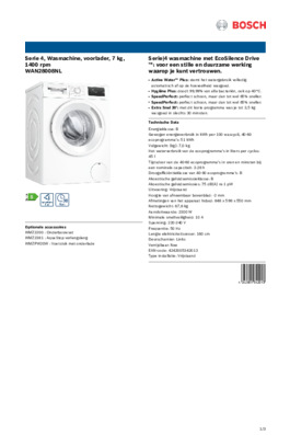 Product informatie BOSCH wasmachine WAN28008NL