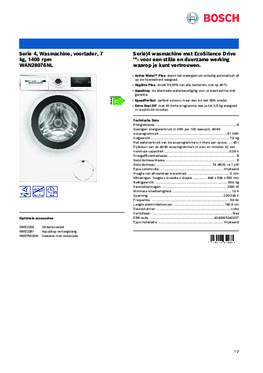 Product informatie BOSCH wasmachine WAN28076NL
