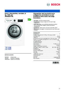 Product informatie BOSCH wasmachine WAN28271NL