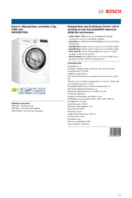 Product informatie BOSCH wasmachine WAN28276NL