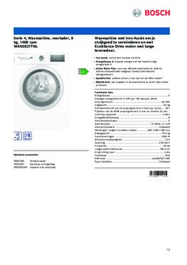 Product informatie BOSCH wasmachine WAN2827FNL