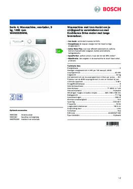 Product informatie BOSCH wasmachine WAN2829MNL