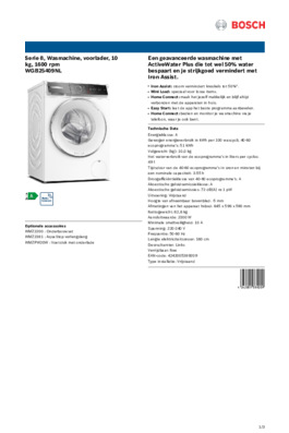 Product informatie BOSCH wasmachine WGB25409NL