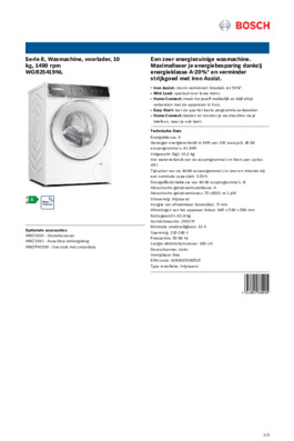 Product informatie BOSCH wasmachine WGB25419NL