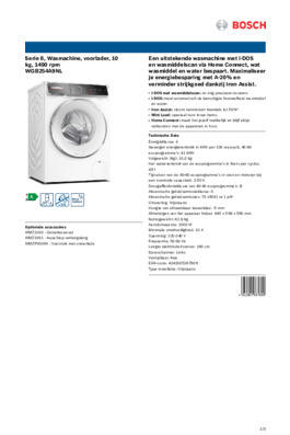 Product informatie BOSCH wasmachine WGB254A9NL