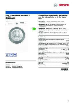Product informatie BOSCH wasmachine WGE02406NL
