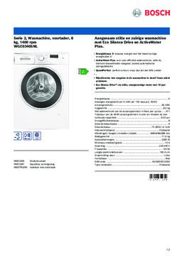 Product informatie BOSCH wasmachine WGE0340SNL