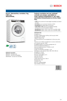 Product informatie BOSCH wasmachine WGG244F9NL