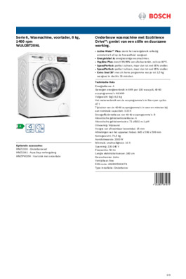 Product informatie BOSCH wasmachine onderbouw WUU28T20NL