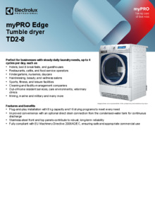 Product informatie ELECTROLUX droger semiprofessioneel TD2 8PS