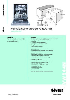 Product informatie ETNA vaatwasser inbouw VW544N