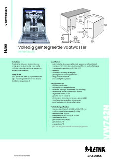Product informatie ETNA vaatwasser inbouw VW742N