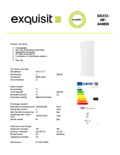 Product informatie EXQUISIT vrieskast GS232 NF 040EW